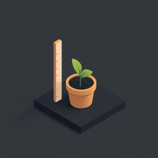 Seedling in a pot beside a ruler, a pilot growth metaphor for the first opportunity review.